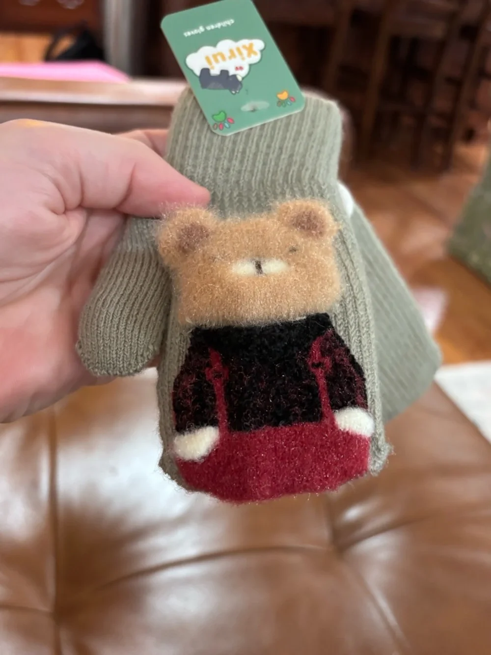 NWT Kids Gray Mittens with Bear Design
